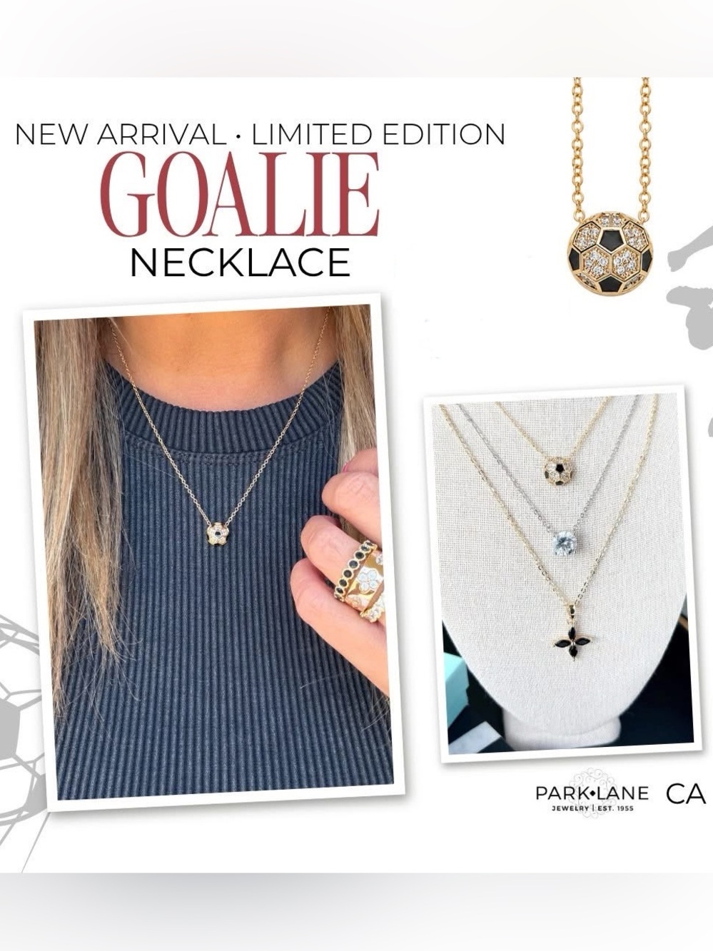 ⚽️ Park Lane Goalie Necklace Soccer Ball Charm Pendant Gold